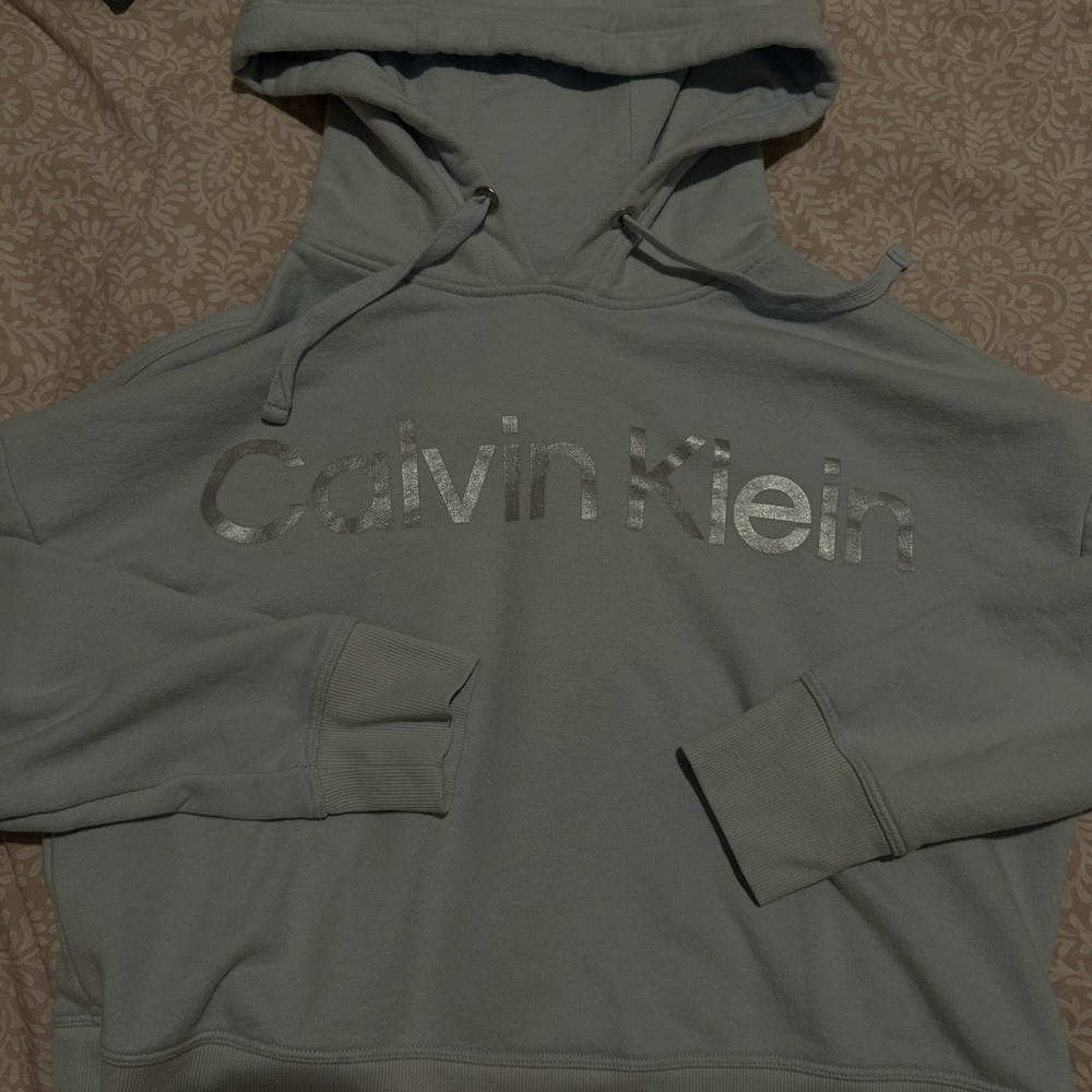 Calvin Klein Silver Logo Gray Hoodie
